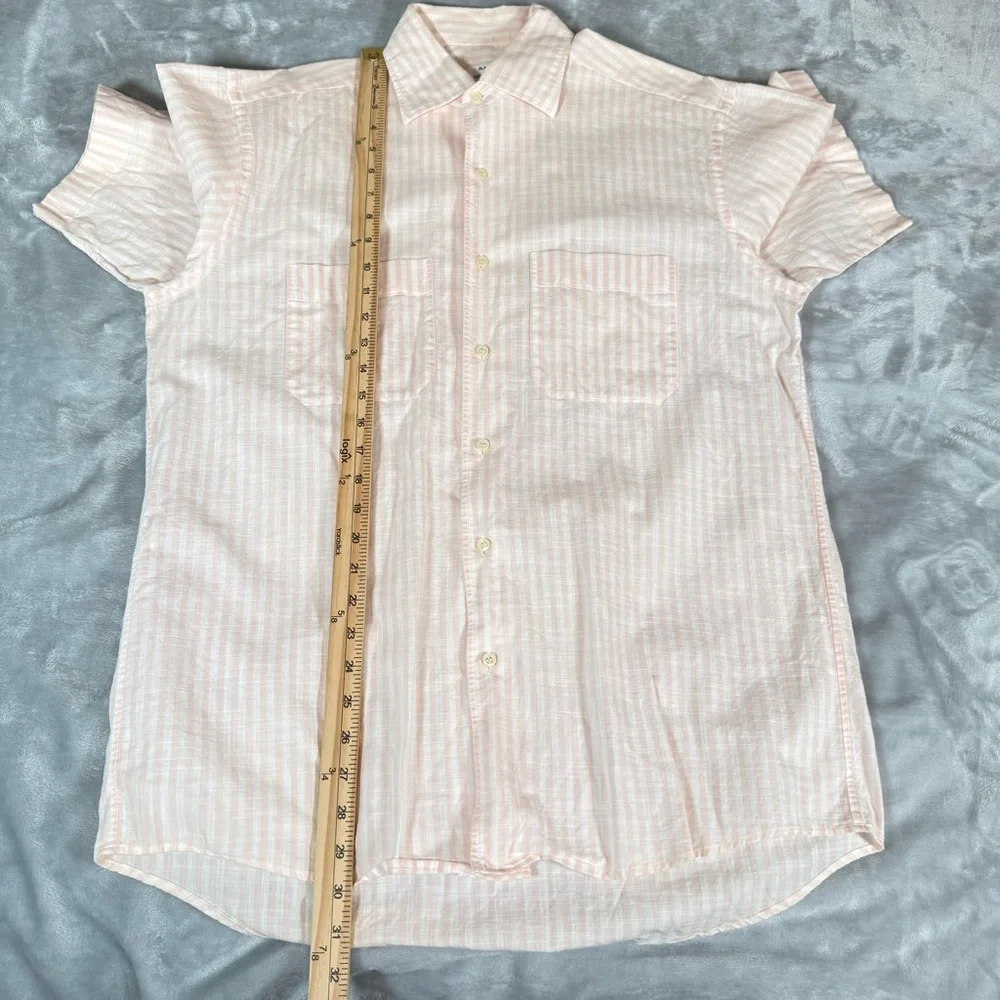 Vintage Maus & Hoffman Cotton Striped Button Shirt Mens Medium Pink 80s - Picture 10 of 11